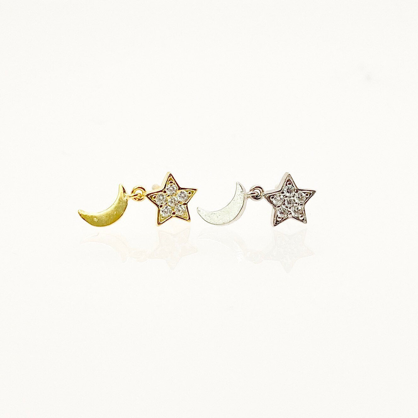 Sterling silver with 18kt gold plated dainty star and moon stud cartilage piercing helix piercing cartilage earrings