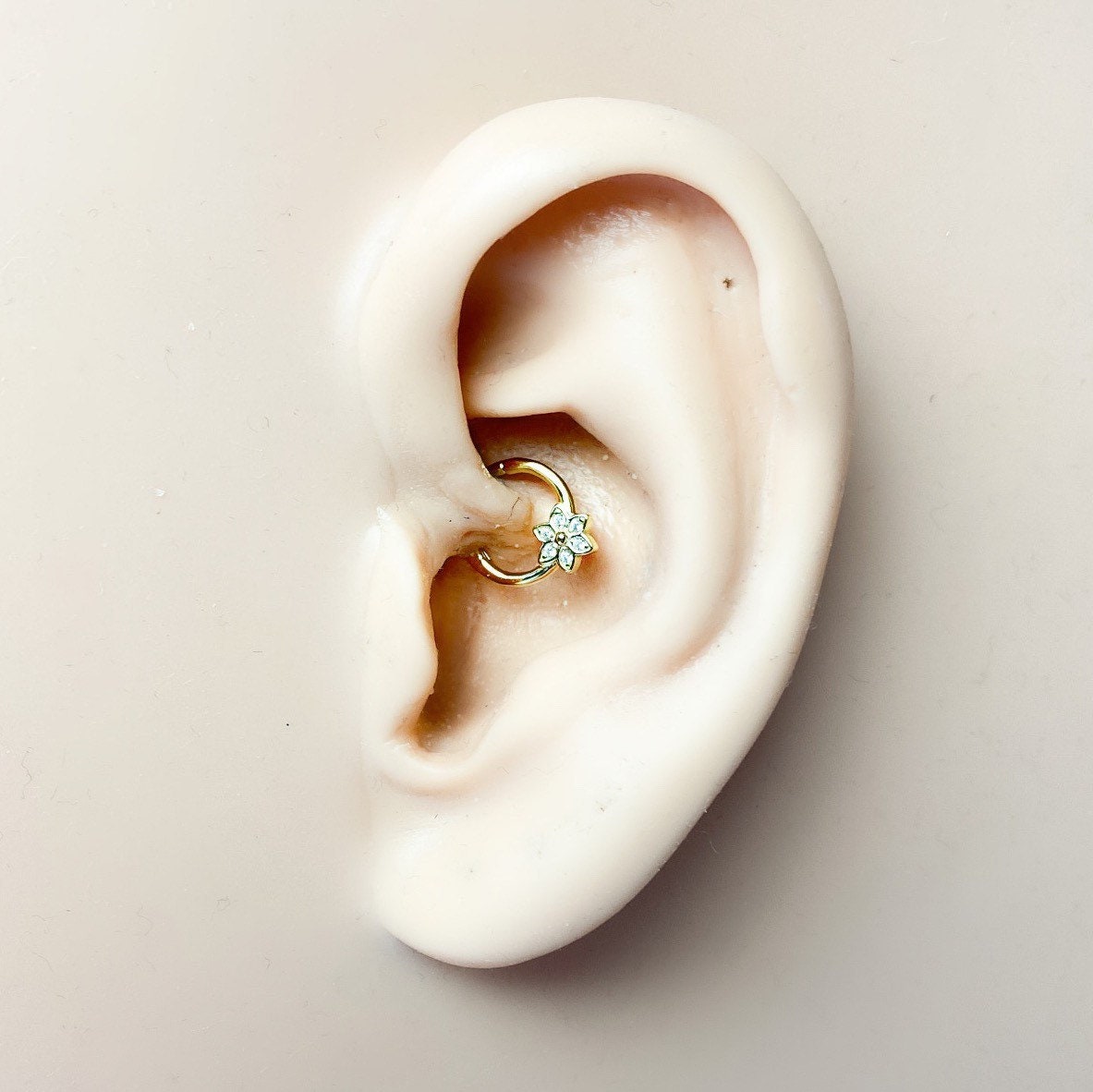 Serenity blossom 18k gold plated sterling silver daith hoop, flower cz daith huggie, hoop huggies, cartilage piercing, septum ring 16g