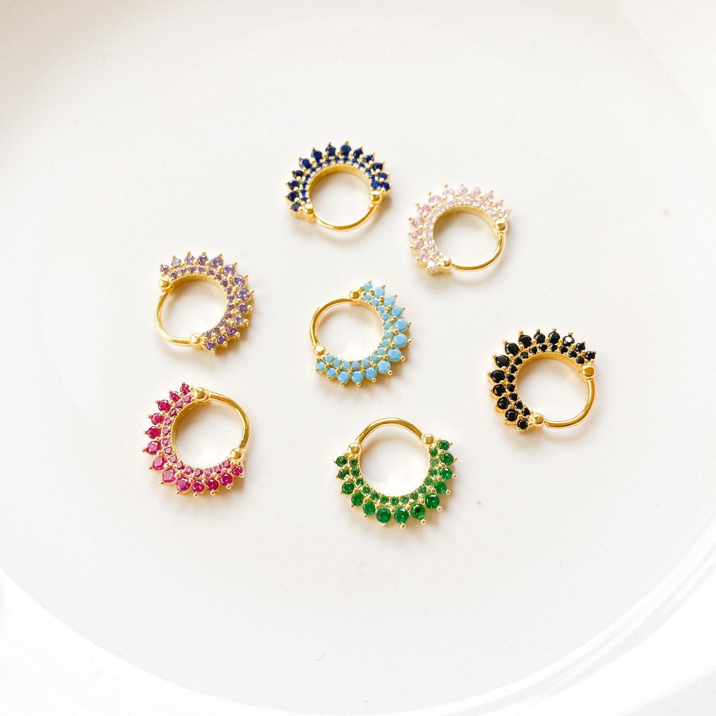 Emerald 18k gold plated sterling silver daith hoop, elegant cz daith huggies, cartilage piercing, cartilage earrings, helix hoops