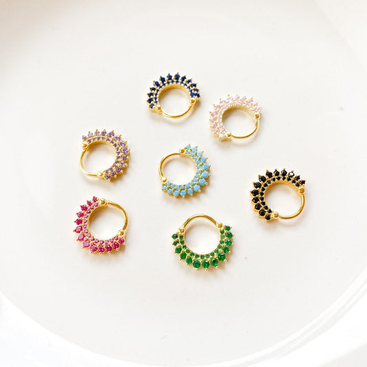 Emerald 18k gold plated sterling silver daith hoop, elegant cz daith huggies, cartilage piercing, cartilage earrings, helix hoops