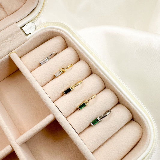 16g 18g Rook Hoop Dainty Emerald CZ Bar sterling silver or stainless steel rook huggie, hoop huggies, cartilage piercing, cartilage earrings