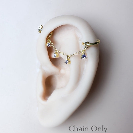 Dainty Industrial Barbell Amethyst CZ Chain (only) for Piercing, Helix Chain Piercing, Chain Earring,Conch Chain Piercing 14g, 16g, 18g