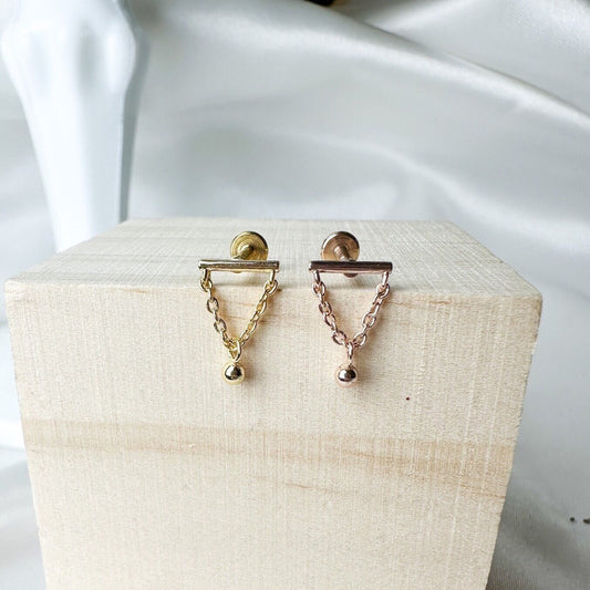 Rose Gold Hidden Helix Simple Dainty Ball Chain Piercing 16g F136 Implant Grade Titanium, flat piercing, helix labret, hidden rook piercing