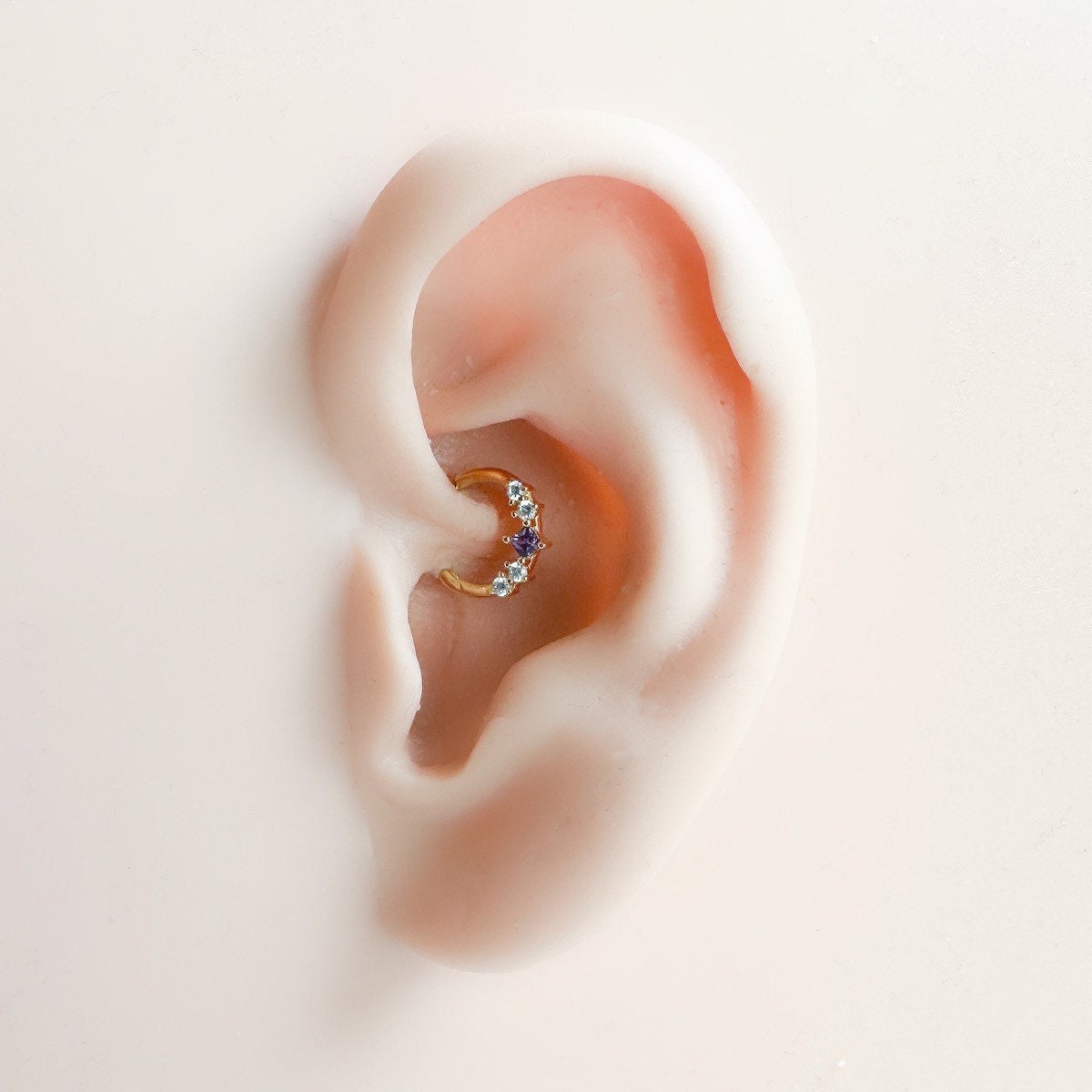 Dainty Amethyst CZ 18k gold plated sterling silver daith hoop, daith huggie, hoop huggies, cartilage piercing, helix hoops, septum ring