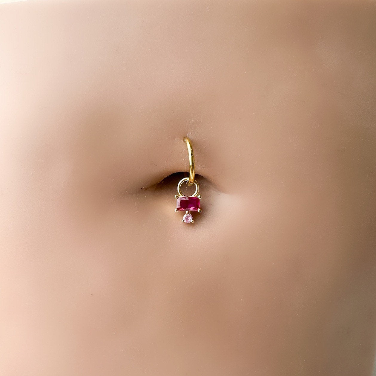 16g 14g Dainty Pink Ruby Hoop Belly Ring, Stainless steel silver or gold, belly piercings, 8mm or 10mm, Hoop Piercing, belly hoop