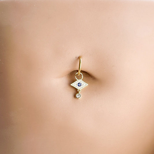 16g 14g Dainty Evil Eye Hoop Belly Ring, Stainless steel silver or gold, belly piercings, 8mm or 10mm, Hoop Piercing, Hamsa Piercing