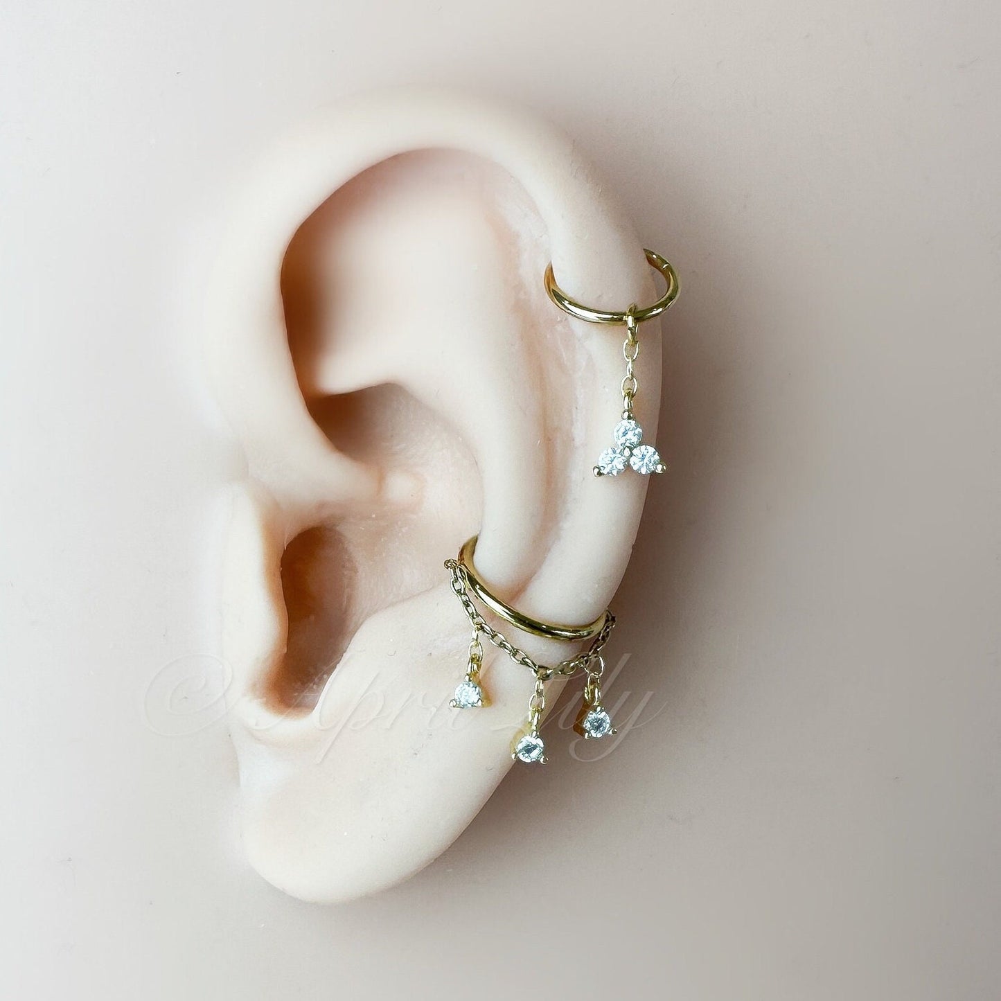 Dainty Hera CZ Dangle Helix Hoop Charm, sterling silver, 316L Surgical Steel piercing, hoop huggies, cartilage piercing, helix piercing