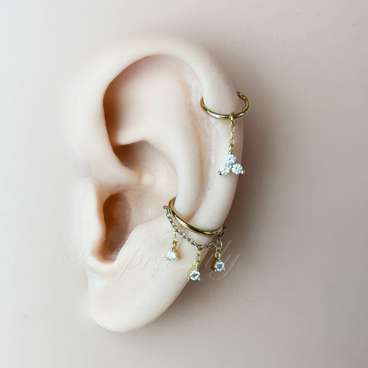 Dainty Hera CZ Dangle Helix Hoop Charm, sterling silver, 316L Surgical Steel piercing, hoop huggies, cartilage piercing, helix piercing