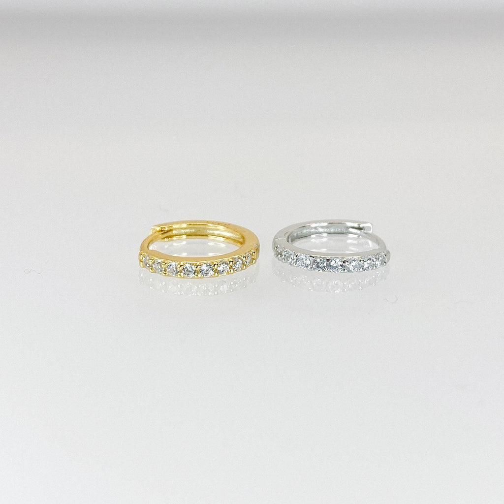 Dainty CZ studded hoops gold plated over sterling silver cz hoop earrings round huggie hoop earrings cartilage hoop gold dainty hoop huggie