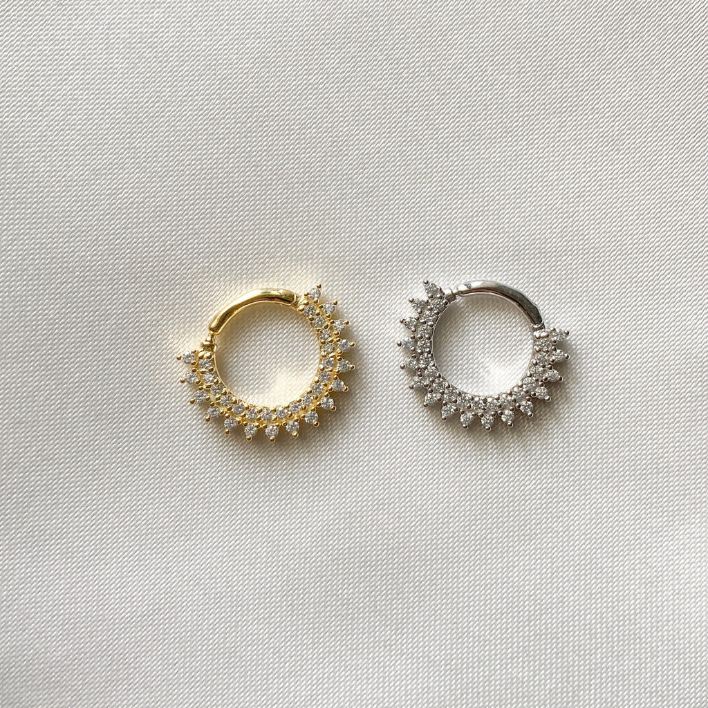18k gold plated sterling silver daith hoop, elegant cz daith huggie, hoop huggies, cartilage piercing, cartilage earrings, helix hoops