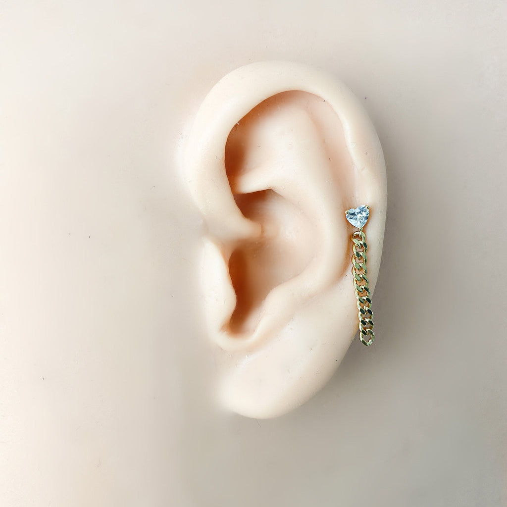 Cz heart and chain piercing, cute piercings, 16 gauge, surgical steel piercing, helix earrings, conch piercings