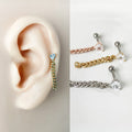Cz heart and chain piercing, cute piercings, 16 gauge, surgical steel piercing, helix earrings, conch piercings