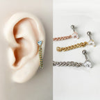 Cz heart and chain piercing, cute piercings, 16 gauge, surgical steel piercing, helix earrings, conch piercings