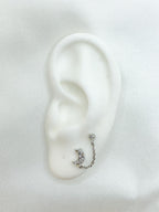Dainty cz Crescent moon and star double piercing earrings, earrings, 16 gauge piercings, star earrings, two lobe piercing