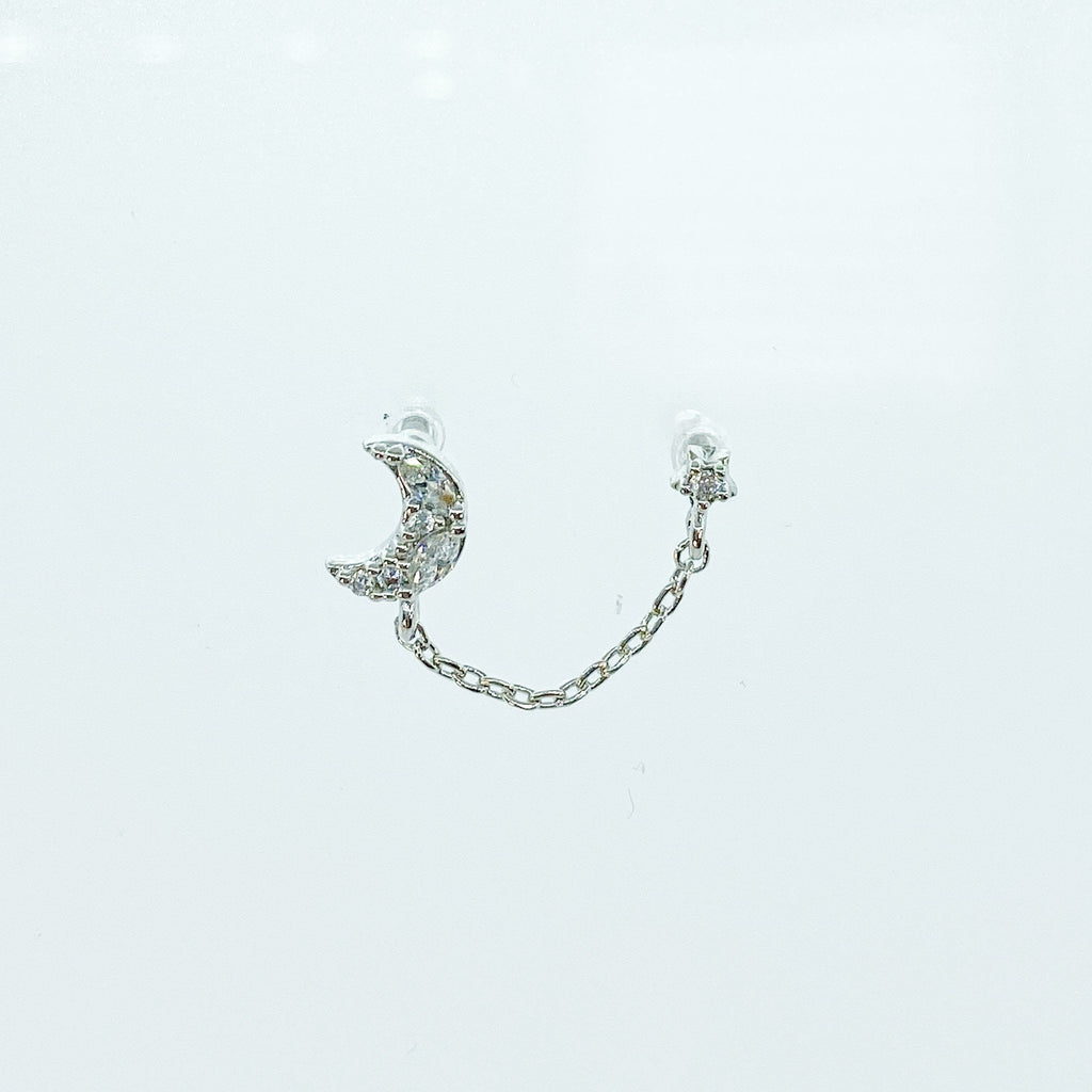 Dainty cz Crescent moon and star double piercing earrings, earrings, 16 gauge piercings, star earrings, two lobe piercing