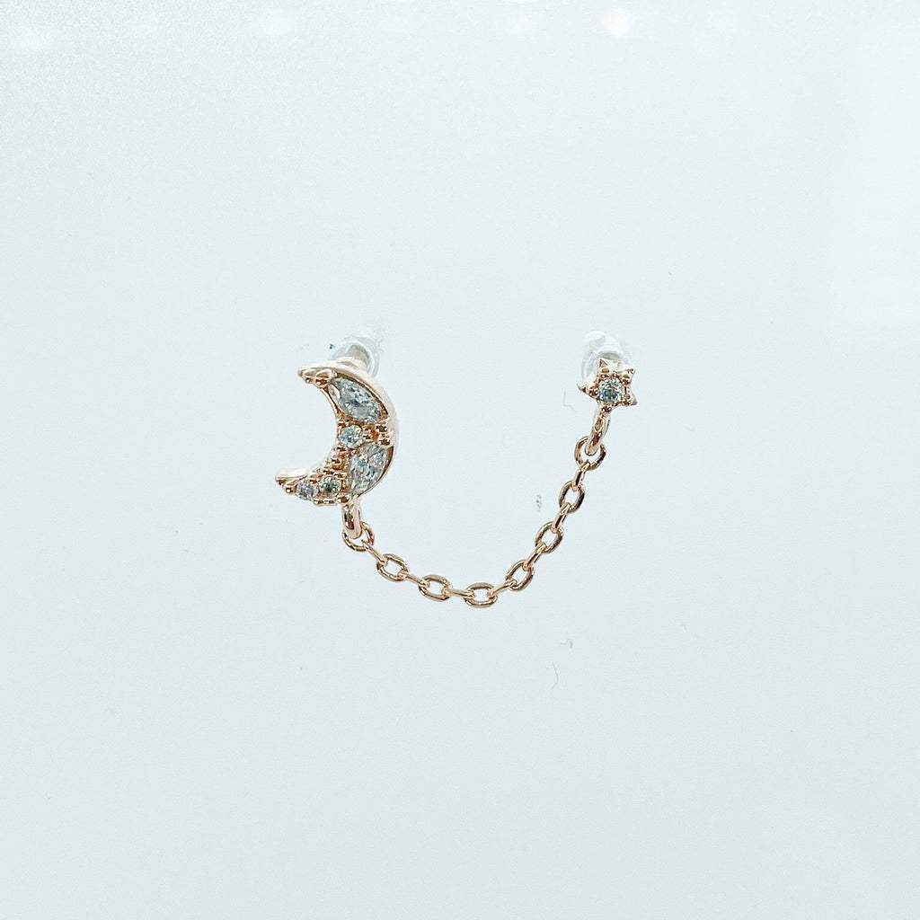 Dainty cz Crescent moon and star double piercing earrings, earrings, 16 gauge piercings, star earrings, two lobe piercing