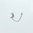 Dainty cz Crescent moon and star double piercing earrings, earrings, 16 gauge piercings, star earrings, two lobe piercing