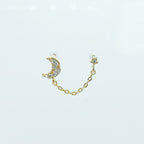 Dainty cz Crescent moon and star double piercing earrings, earrings, 16 gauge piercings, star earrings, two lobe piercing
