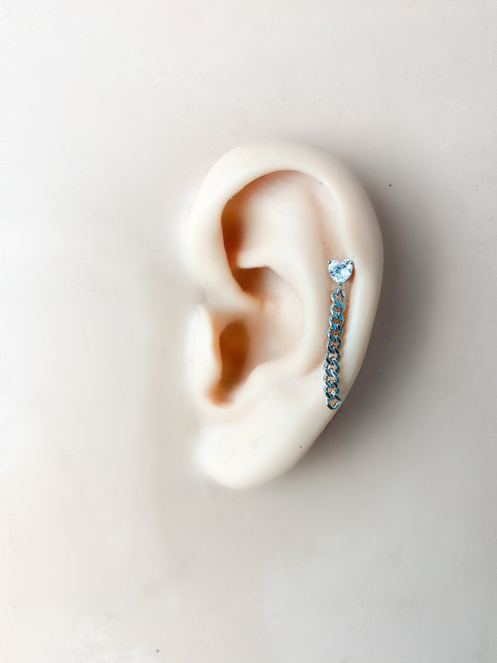 Cz heart and chain piercing, cute piercings, 16 gauge, surgical steel piercing, helix earrings, conch piercings