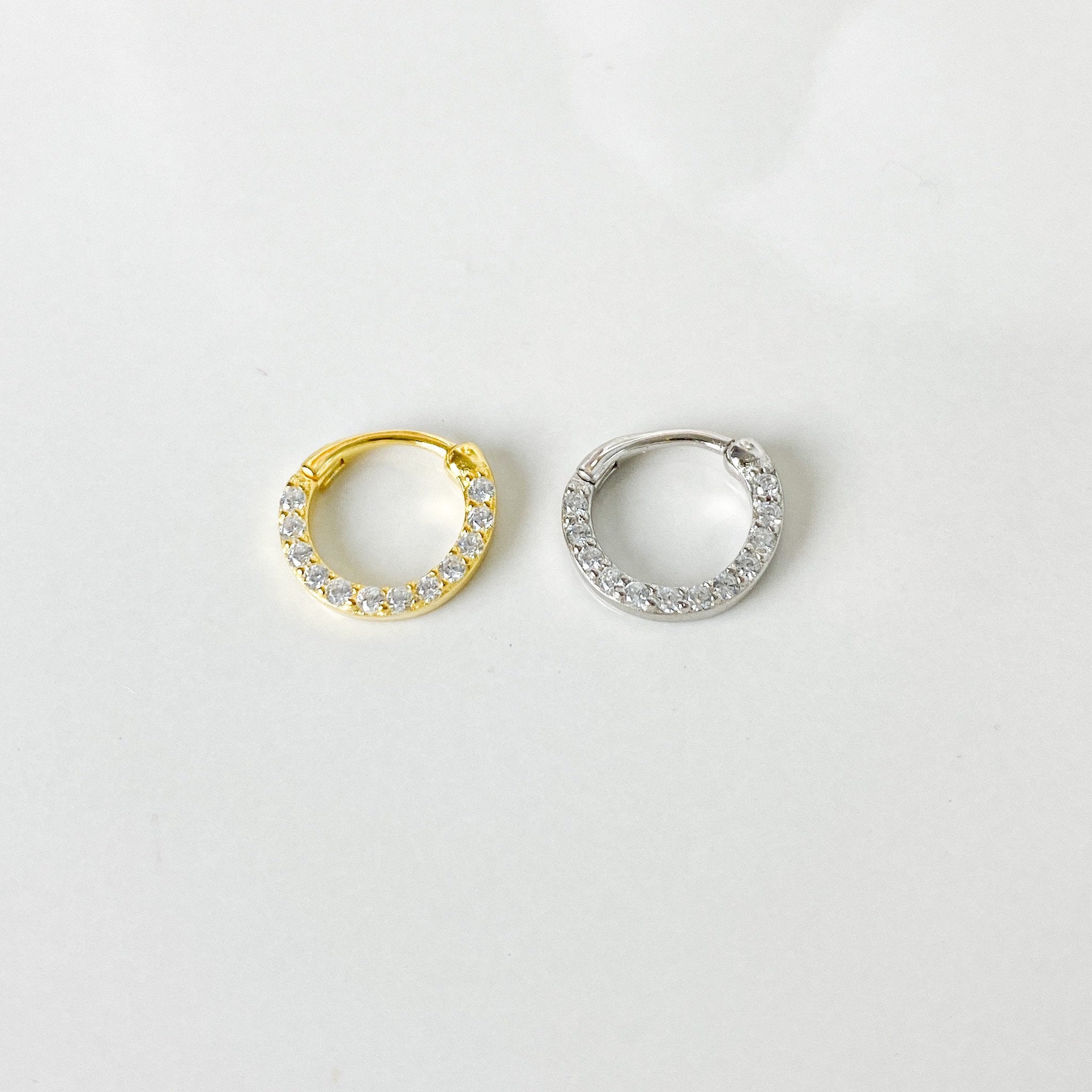 Minimalistic Simple CZ 18k gold plated sterling silver daith hoop, daith huggie, hoop huggies, cartilage piercing, cartilage earrings