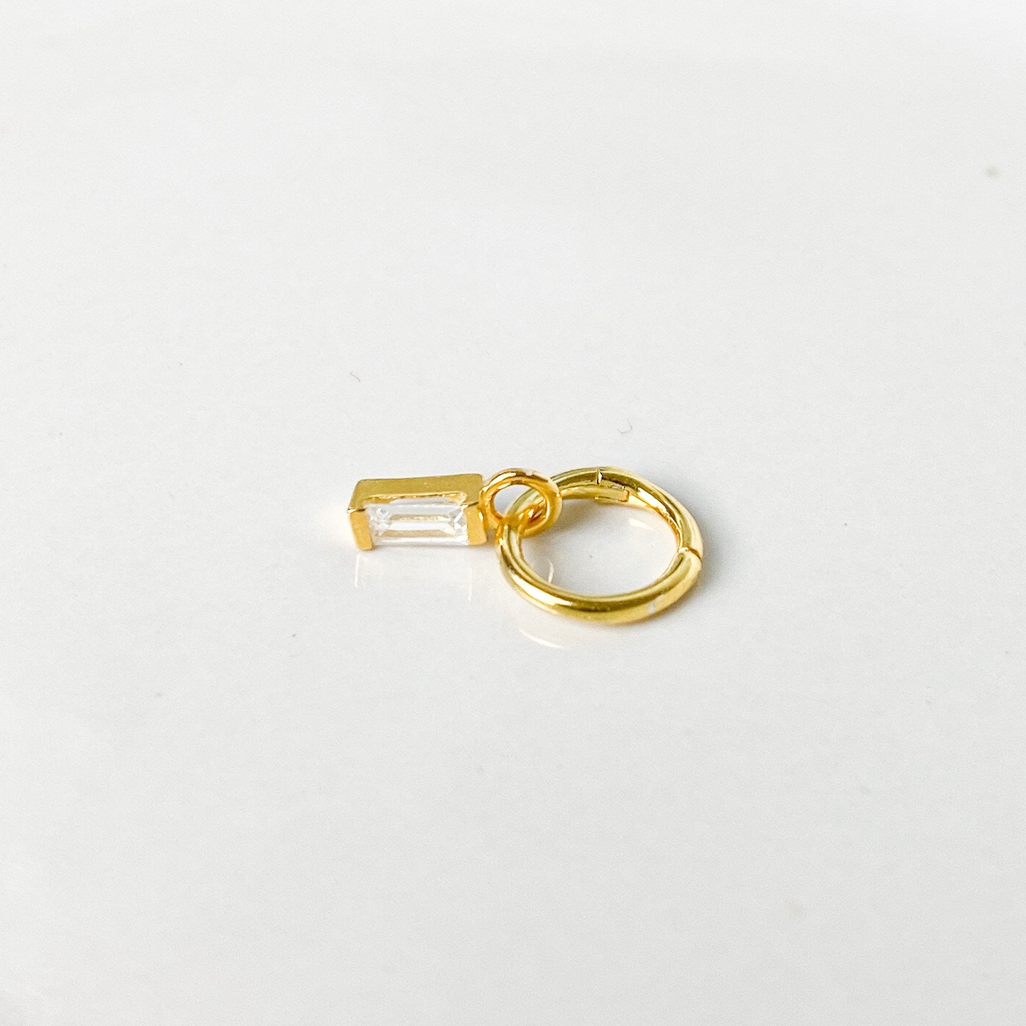 16g 18g Dainty Emerald CZ Bar sterling silver, 18k gold plated rook hoop, rook huggie, hoop huggies, cartilage piercing, cartilage earrings