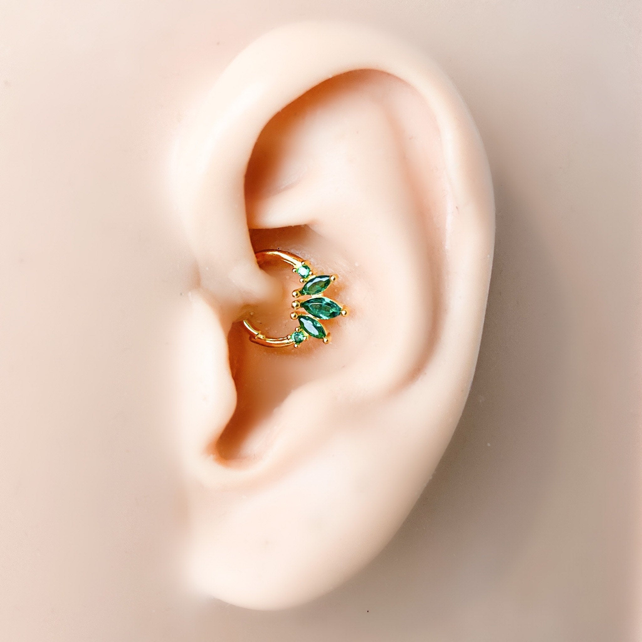 16g 8mm Emerald 925 sterling silver daith hoop, marquise cz daith huggie, hoop huggies, cartilage piercing, cartilage earrings