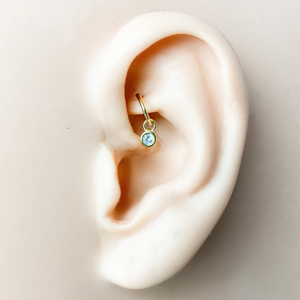 Dainty Single Round CZ sterling silver, 18k gold plated rook hoop, rook huggie, hoop huggies, cartilage piercing, cartilage earrings