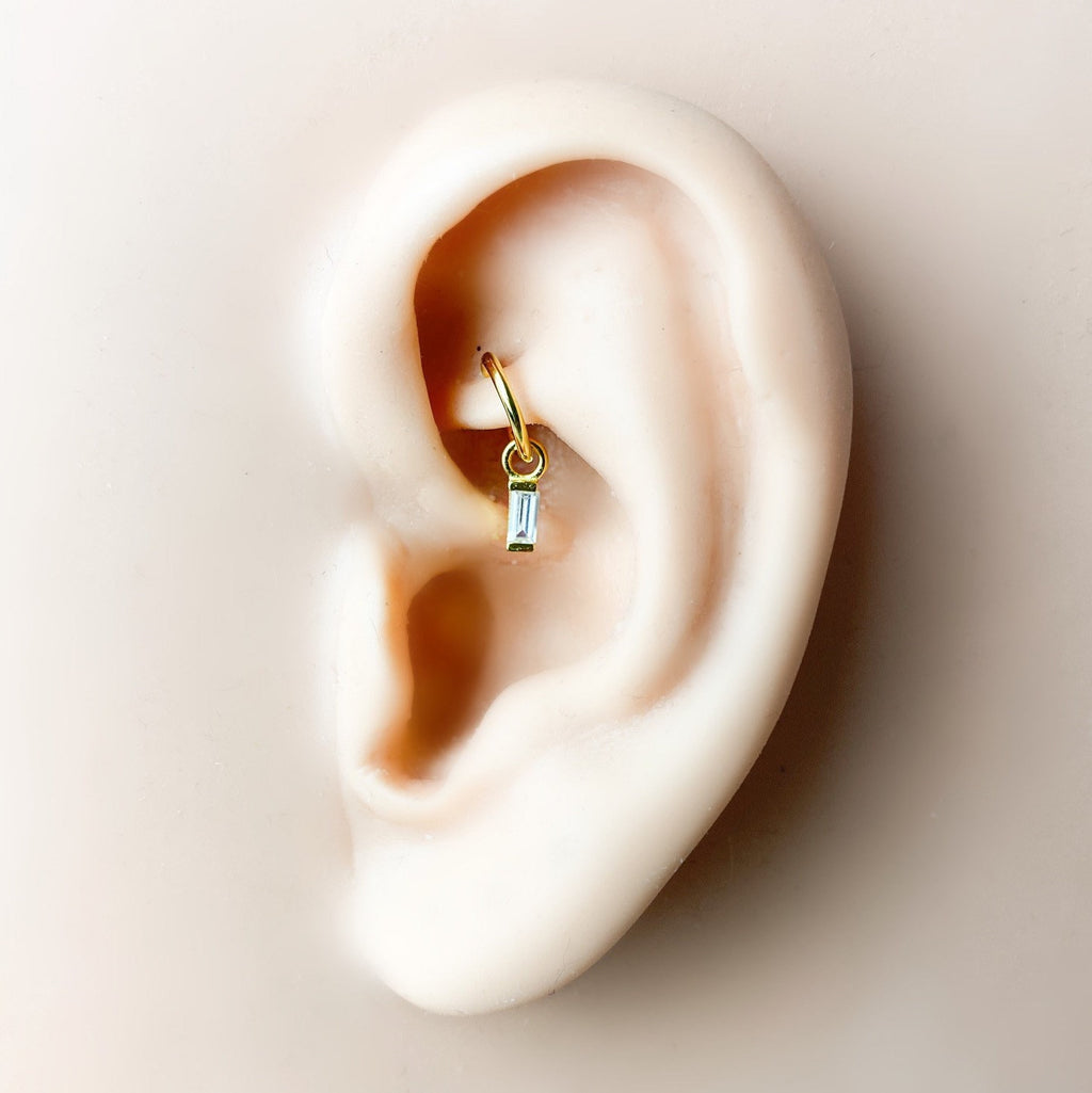 16g 18g Rook Hoop Dainty Emerald CZ Bar sterling silver or Titanium rook huggie, hoop huggies, cartilage piercing, cartilage earrings