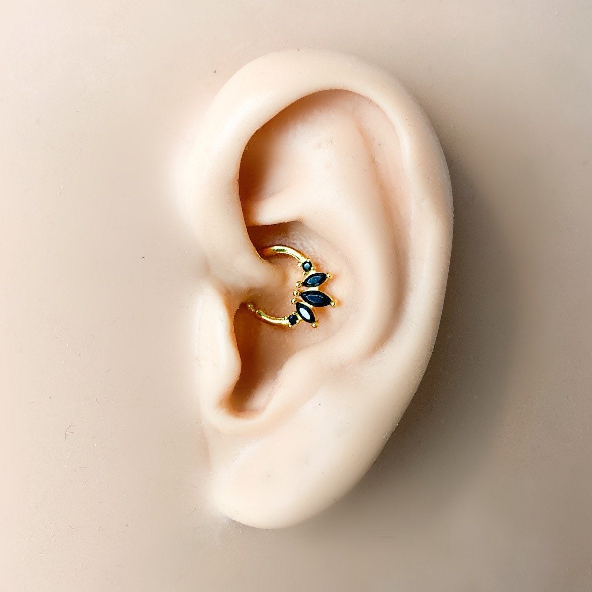 16g Turquoise Emerald 18k gold plated sterling silver daith hoop, marquise cz daith huggie, hoop huggies, cartilage piercing