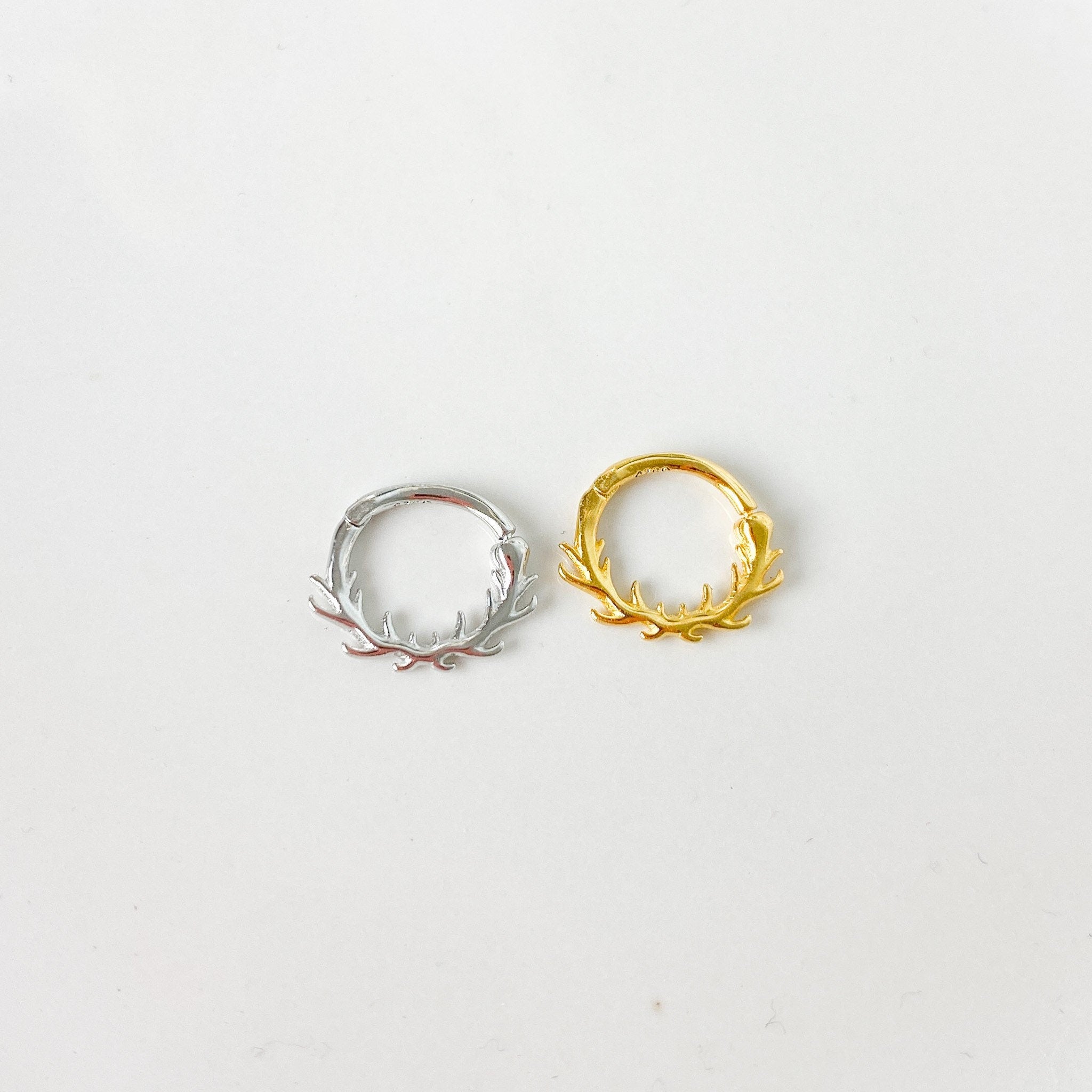 Dainty branch vines nature 18k gold plated sterling silver daith hoop, daith huggie, hoop huggies, cartilage piercing, helix hoops