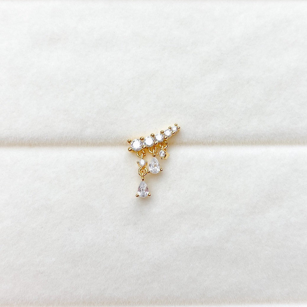 Dainty Cascading Drop Bar Piercing, sterling silver, 18k gold plated flat piercing, helix piercing, cartilage piercing, piercing