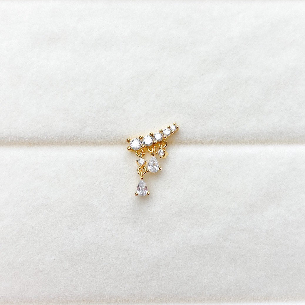Dainty Cascading Drop Bar Piercing, sterling silver, 18k gold plated flat piercing, helix piercing, cartilage piercing, piercing