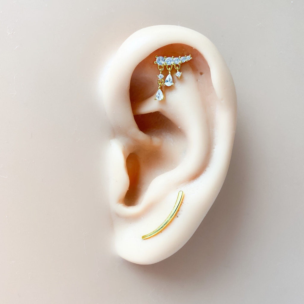 Dainty Cascading Drop Bar Piercing, sterling silver, 18k gold plated flat piercing, helix piercing, cartilage piercing, piercing