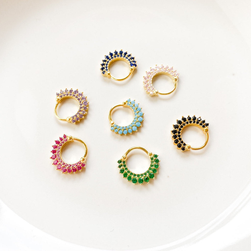 Emerald 18k gold plated sterling silver daith hoop, elegant cz daith huggies, cartilage piercing, cartilage earrings, helix hoops