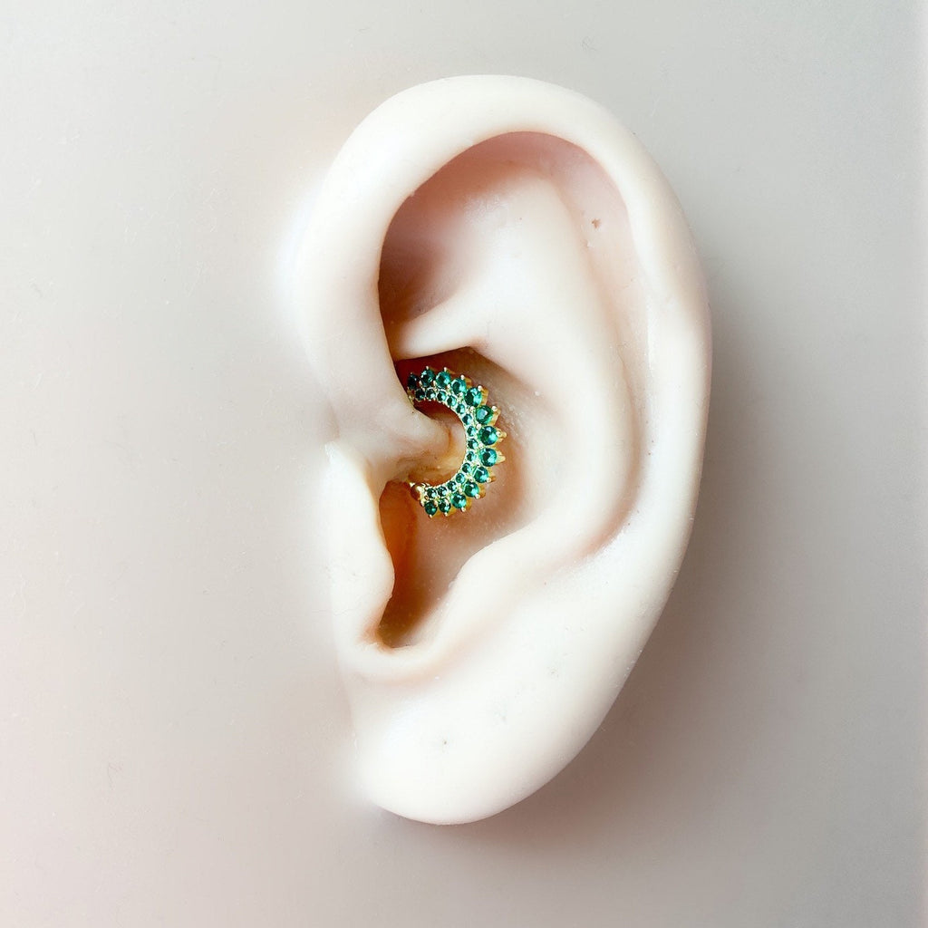 Emerald 18k gold plated sterling silver daith hoop, elegant cz daith huggies, cartilage piercing, cartilage earrings, helix hoops