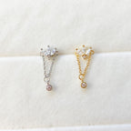 Dainty Bella Chain cz sterling silver, 18k gold plated flat piercing, helix piercing, cartilage piercing, cartilage earrings