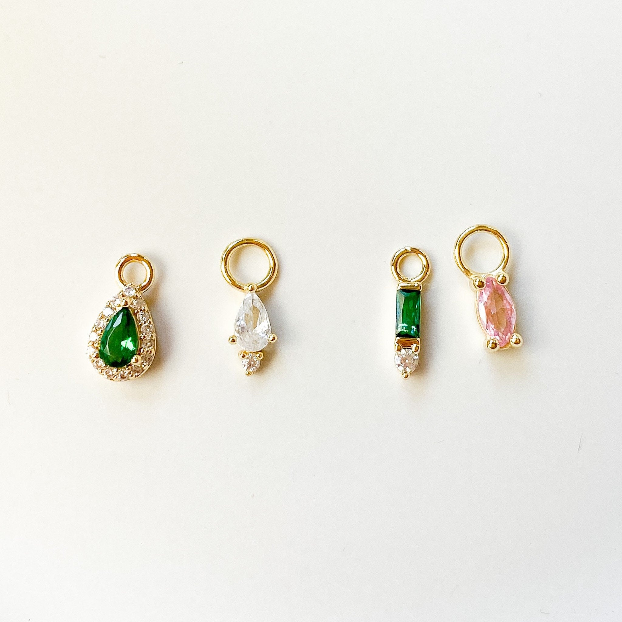 Dainty Emerald Hoop Charm, sterling silver, 18k gold plated rook hoop, rook huggie, hoop huggies, cartilage piercing, helix hoop charm