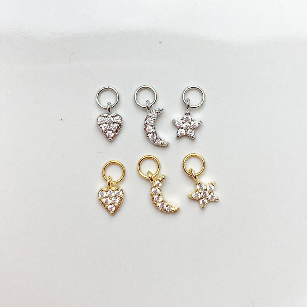 16g 18g Dainty Moon Hoop Charm, sterling silver, 18k gold plated rook hoop, rook huggie, hoop huggies, cartilage piercing, helix hoop charm,