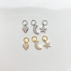 16g 18g Dainty Moon Hoop Charm, sterling silver, 18k gold plated rook hoop, rook huggie, hoop huggies, cartilage piercing, helix hoop charm,