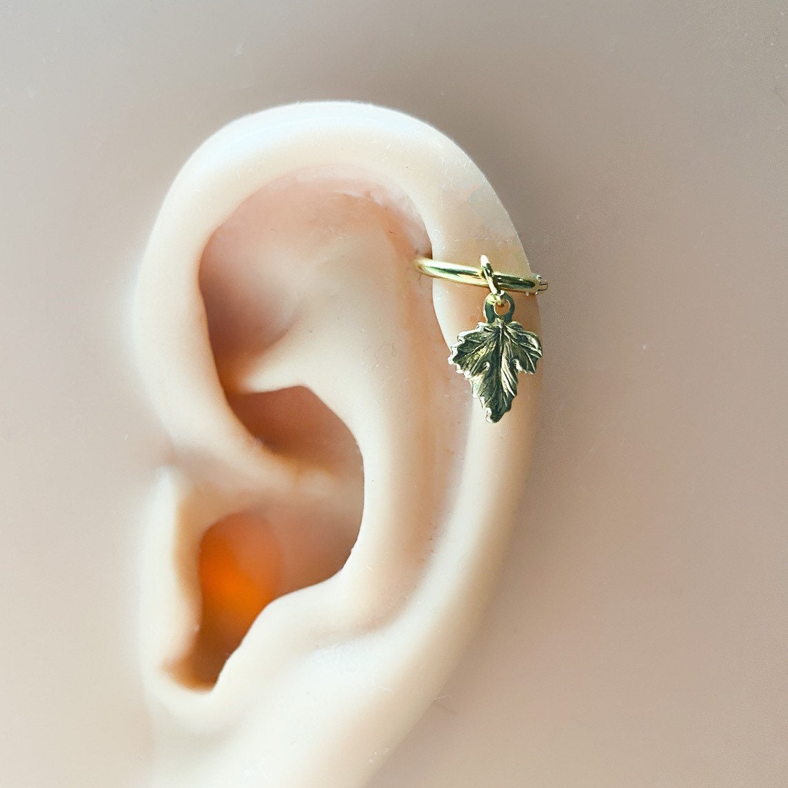 Dainty 16G or 18G Gold Leaf Cartilage Hoop Earrings, rook huggie, hoop huggies, cartilage piercing, tiny hoops, helix hoops, small hoops