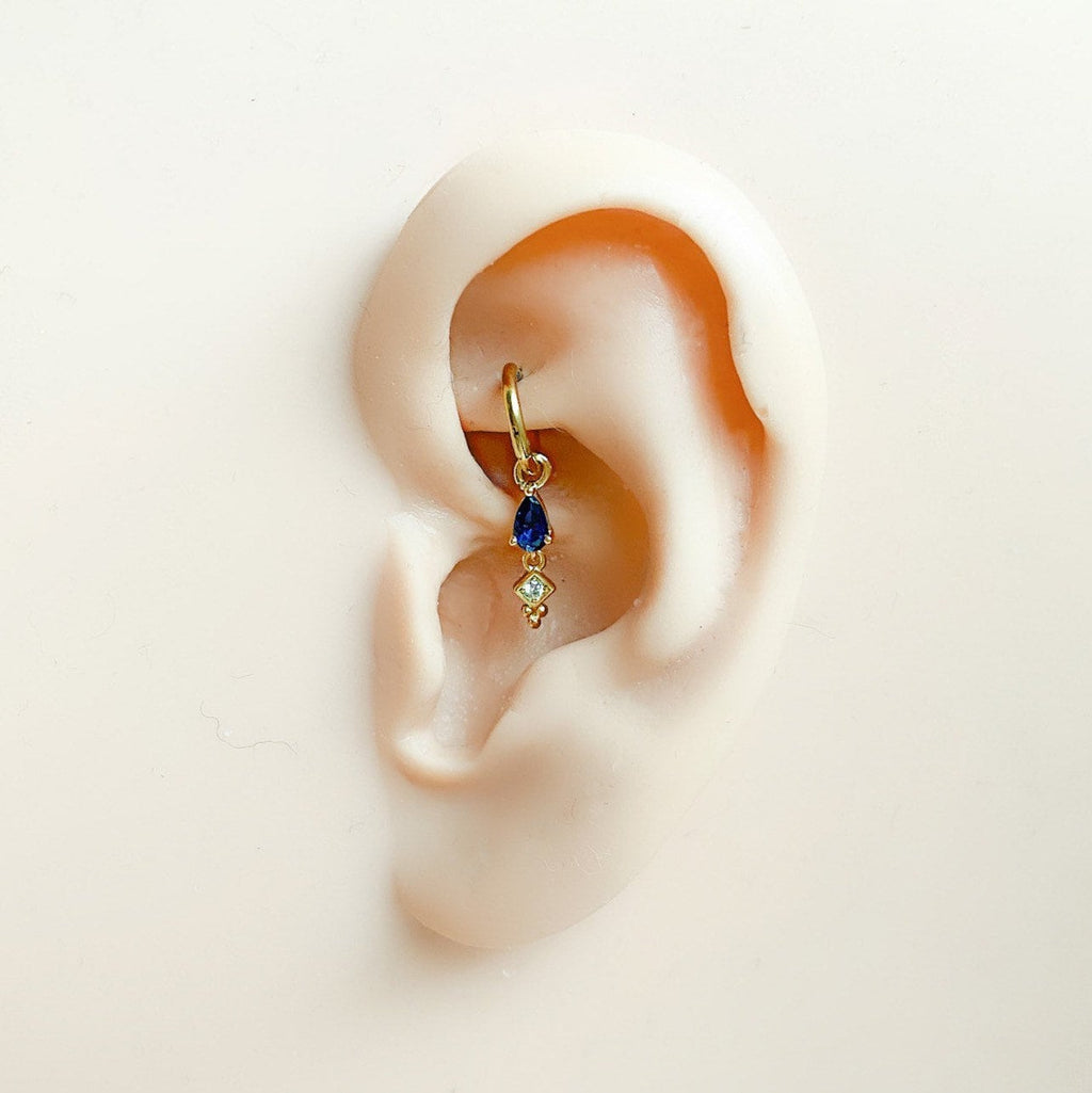16g 18g 6mm 8mm Dainty Rook Emerald Dangle Hoop Charm, sterling silver, rook hoop, hoop huggies, cartilage piercing, helix hoop charm