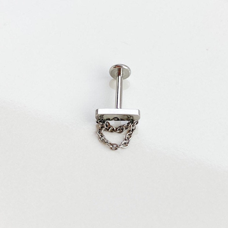 16g F136 Titanium Implant Grade Bar Double Chain flat piercing, helix labret piercing, cartilage piercing, cartilage earrings