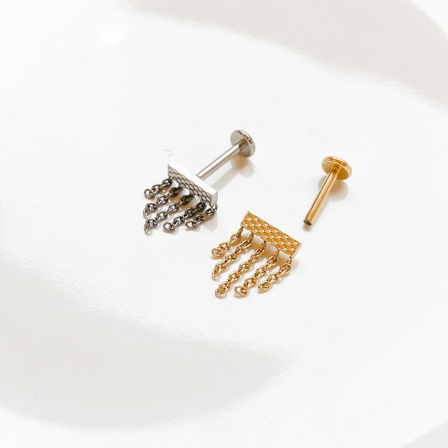 Hidden Helix Piercing 16g F136 Implant Grade Titanium Hammered Bar Tassel flat piercing, helix labret, hidden rook piercing