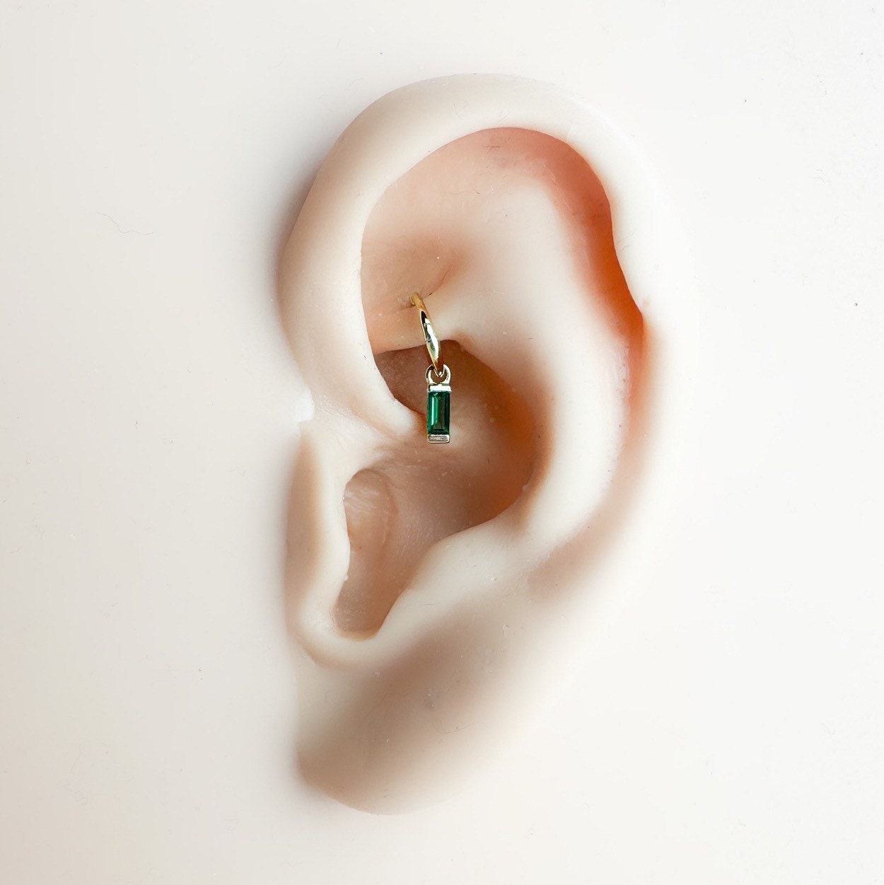 16g 18g Rook Hoop Dainty Emerald CZ Bar sterling silver or Titanium rook huggie, hoop huggies, cartilage piercing, cartilage earrings
