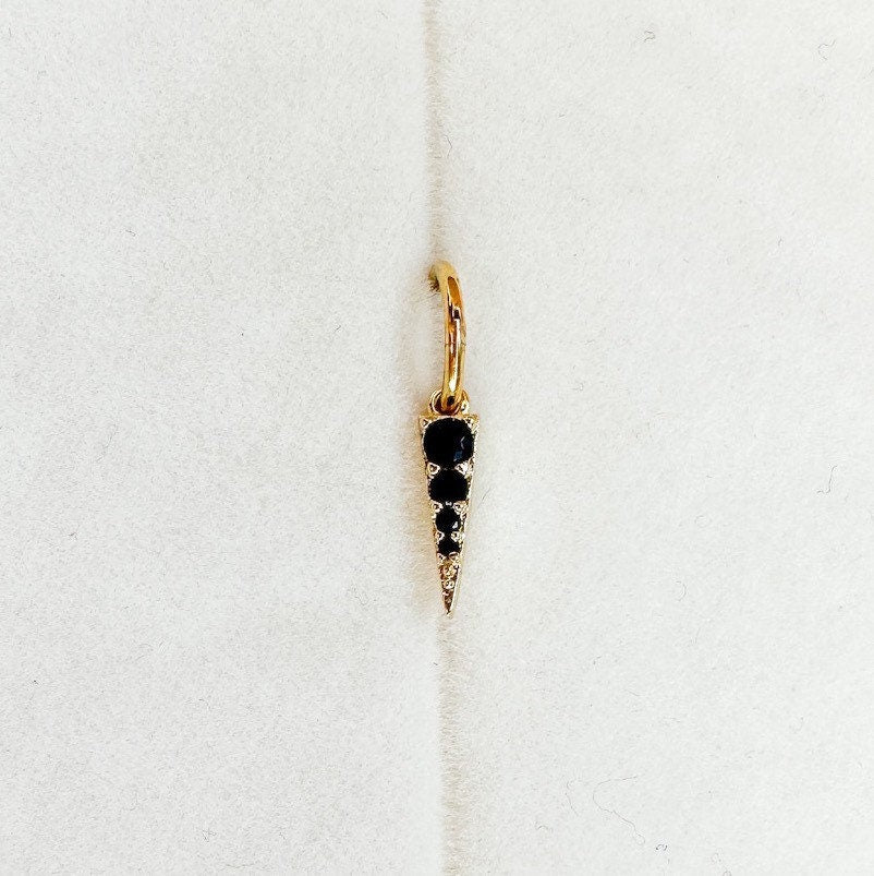18g Dainty Black Pointe Hoop Charm,18k gold plated rook hoop, rook huggie, hoop huggies, cartilage piercing, helix hoop charm