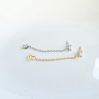 18kt Gold Baguette Chain Conch Piercing, Dainty Cz Cartilage Piercing, Minimalist Hoop Earrings