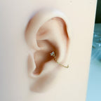 18kt Gold Baguette Chain Conch Piercing, Dainty Cz Cartilage Piercing, Minimalist Hoop Earrings
