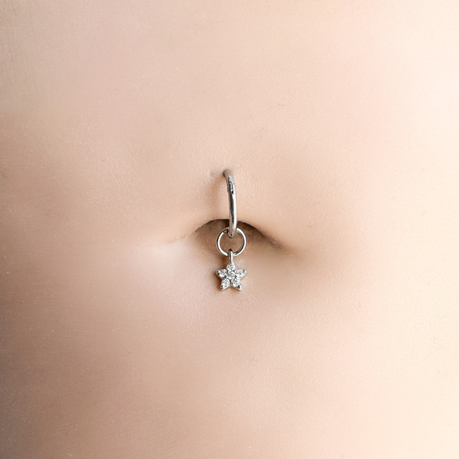 16g 14g Dainty Star Hoop Belly Ring, Titanium silver or gold, belly piercings, 8mm or 10mm, Hoop Piercing