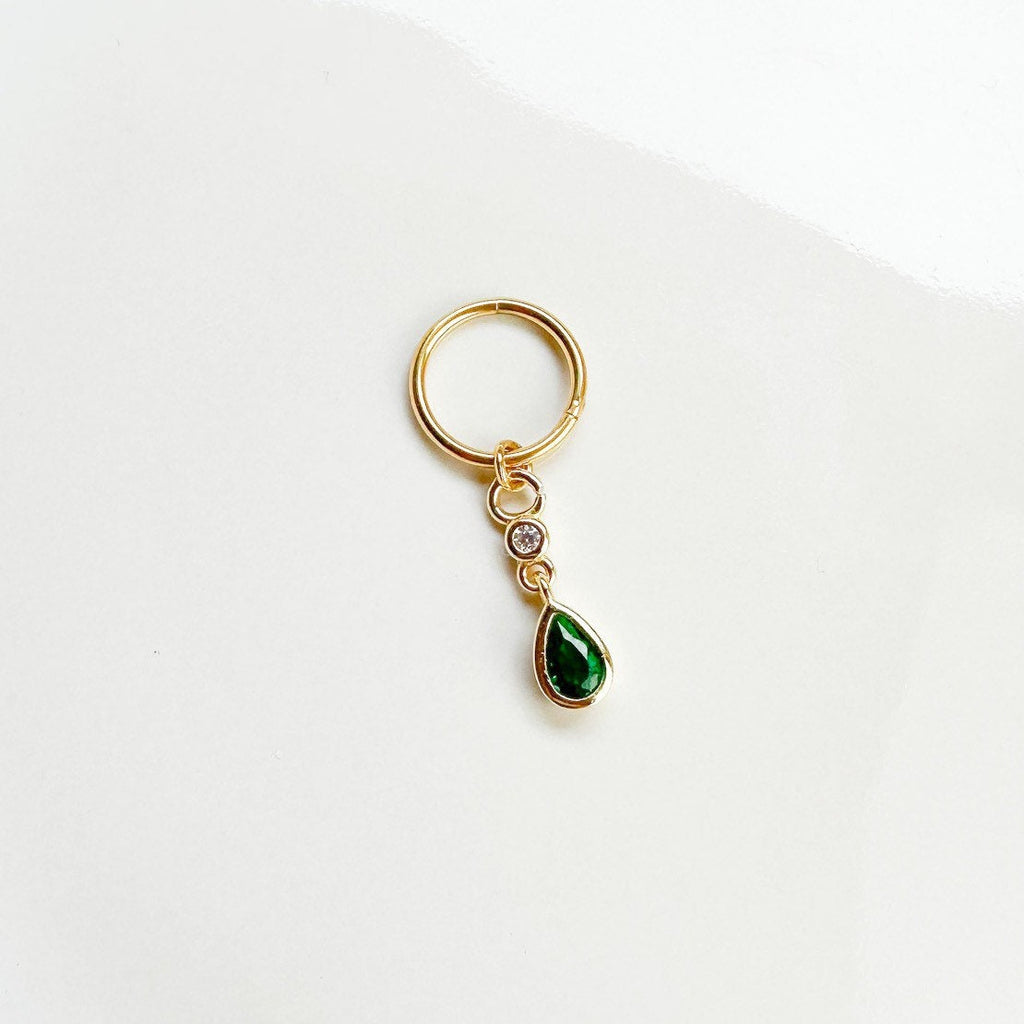 16G 18G Emerald CZ Dangle Titanium Cartilage Hoop Earrings, rook huggie, hoop huggies, helix hoops, small hoops