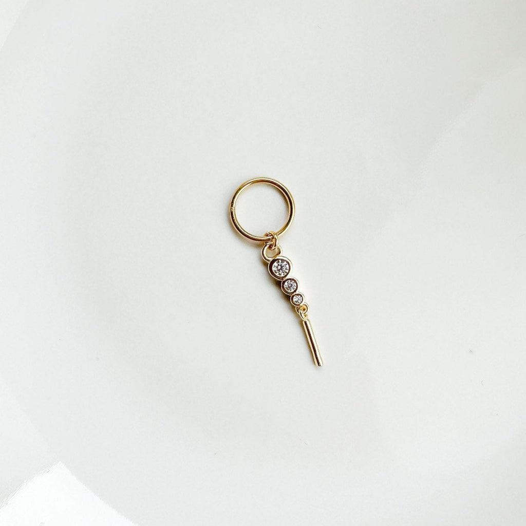 16G 18G Triple CZ Bar Dangle Titanium Cartilage Hoop Earrings, rook huggie, hoop huggies, helix hoops, small hoops